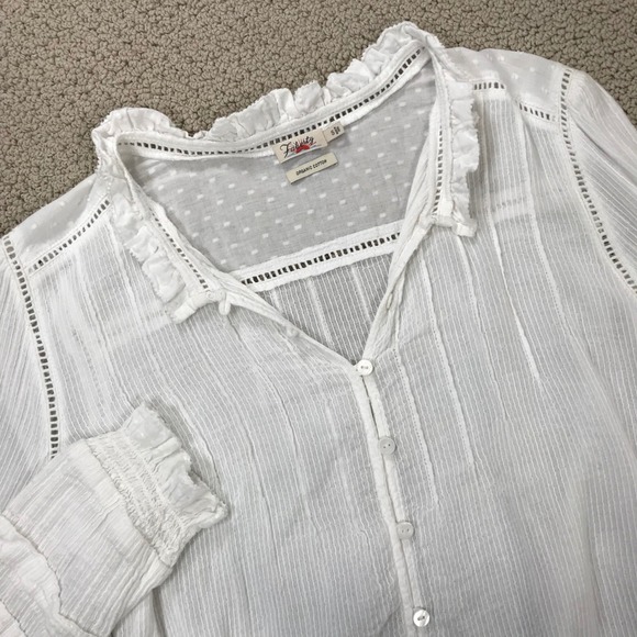 Faherty Tops - Faherty White Organic Cotton Pintuck Ruffle Blouse Swiss Dot Lace Top Small